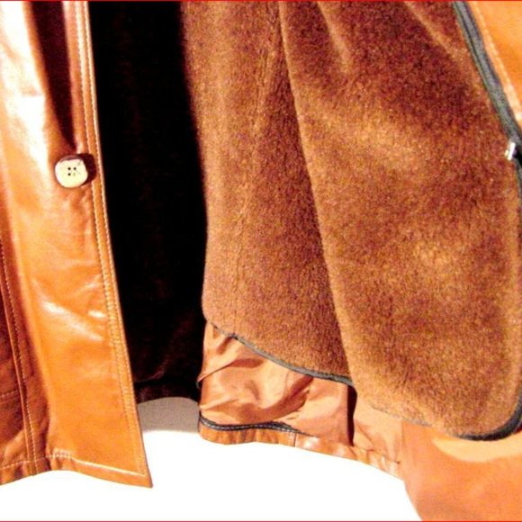 Vtg 70's Sears Leather Shop Fuzzy Lined Button Brown Leather Jacket Sz 44 Tall - Picture 6 of 8